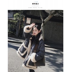 ins超火羽絨棉服女冬新款韓版學(xué)生中長款棉襖羊羔毛拼接外套